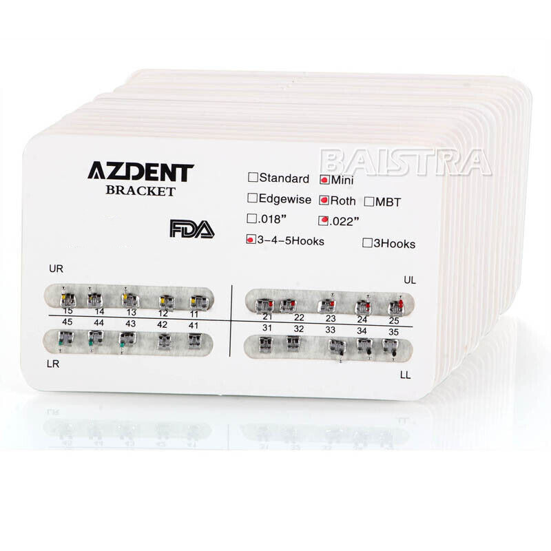 AZDENT Dental Orthodontic Bracket Braces Mini Roth .022 Hooks 3-4-5