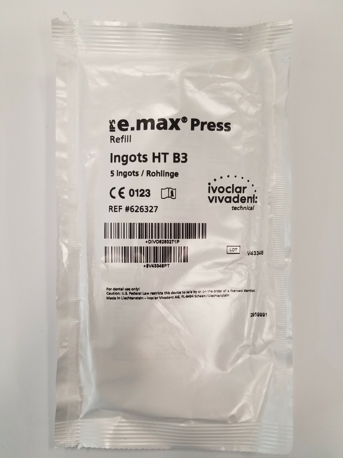 *5-Pieces* Ivoclar Vivadent IPS e.max Press Ingots HT B3 Refill 626327