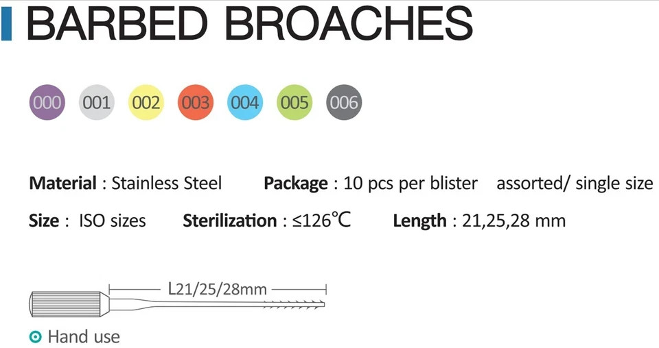 10 Pcs/Pack Dental Endo Barbed Broache 21/25mm Stainless Steel Root Canal 20-60#