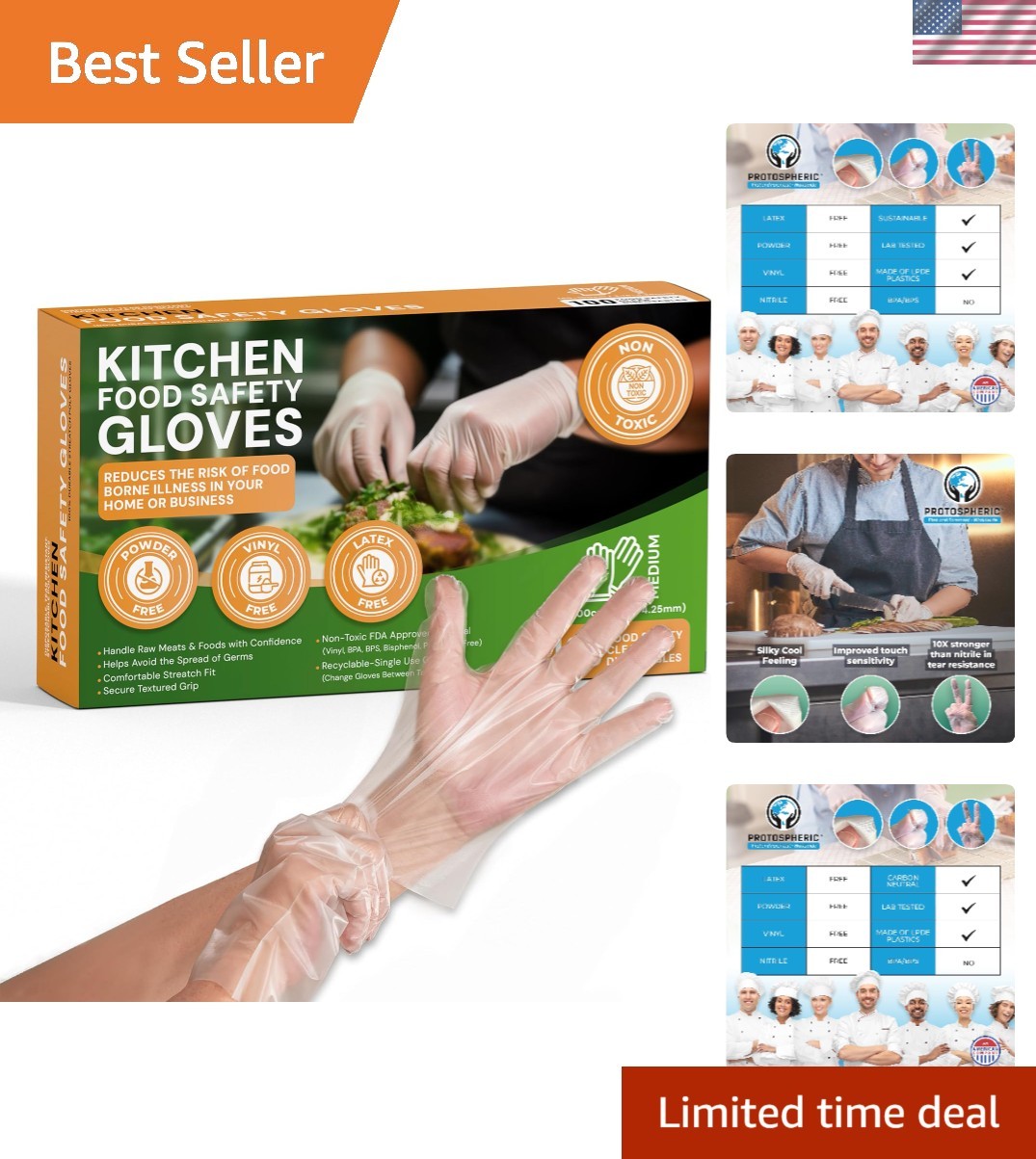 Disposable Gloves for Food Prep – Super Poly Kitchen Grade Food Safe Gloves -…