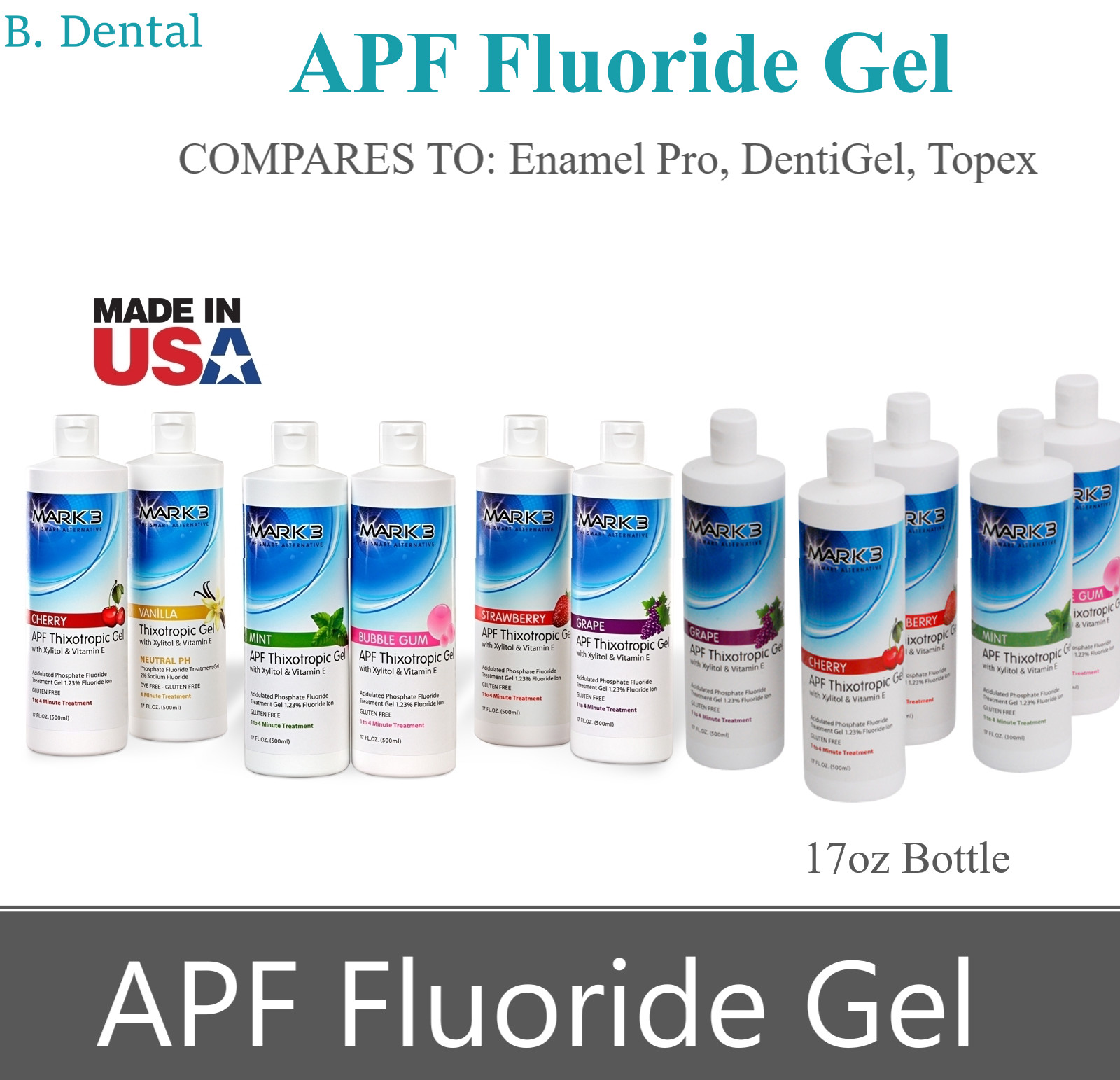 Dental Fluoride Gel Dental APF Fluoride Gel 17 oz., 1-5 Bottles / Pack USA