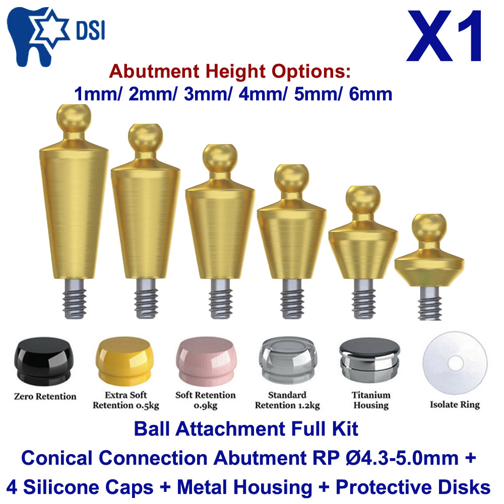 1x DSI Dental Conical Straight Ball Attachment Kit RPØ4.3-5.0 Caps Housing