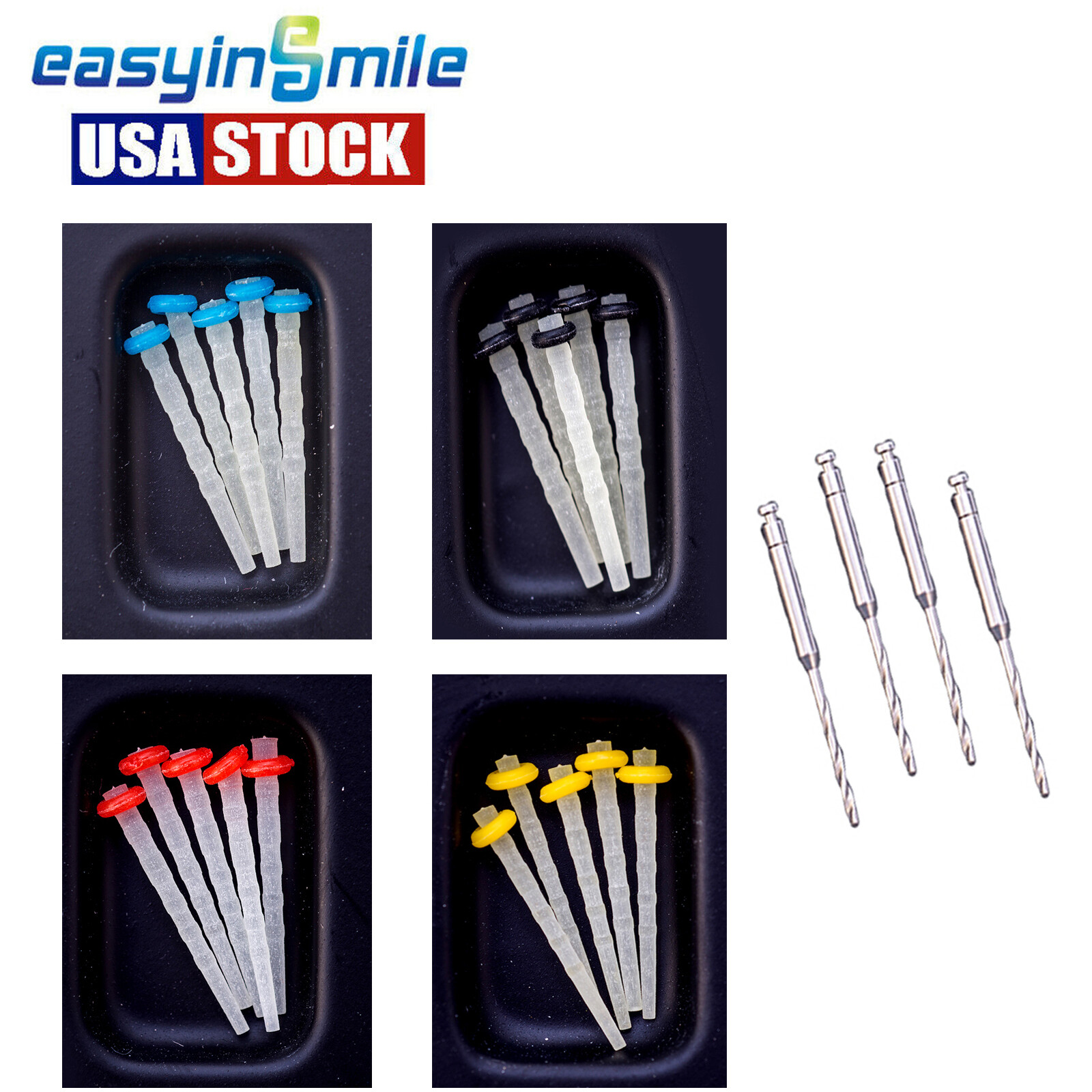Dental Quartz Fiber Screw Post With 4 Drills Easyinsmile Glass Endo Posts Resin
