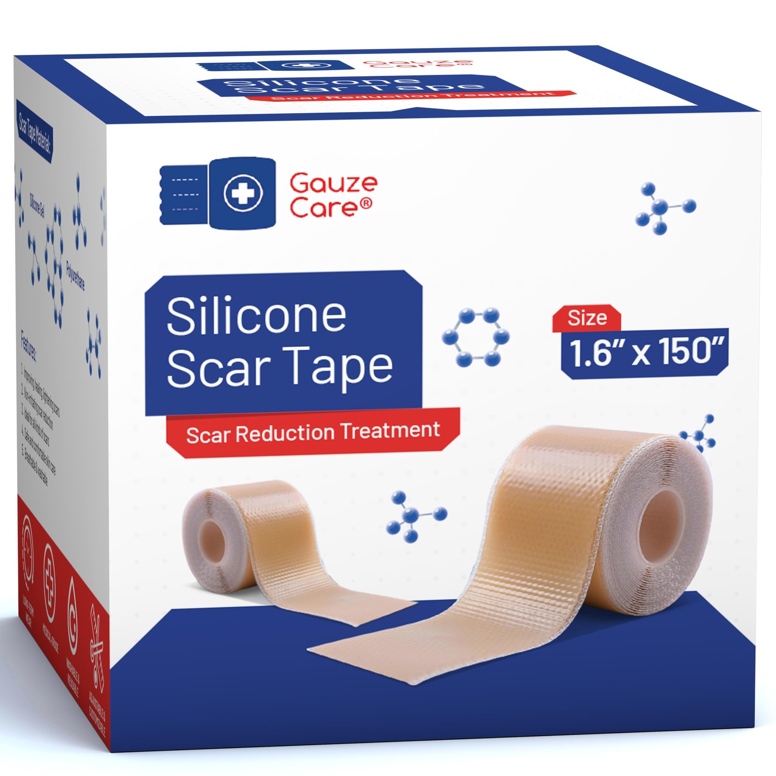 Gauze Care Gauzecare Silicone Scar Tape 1.6X150 Roll Medical-Grade Reusable