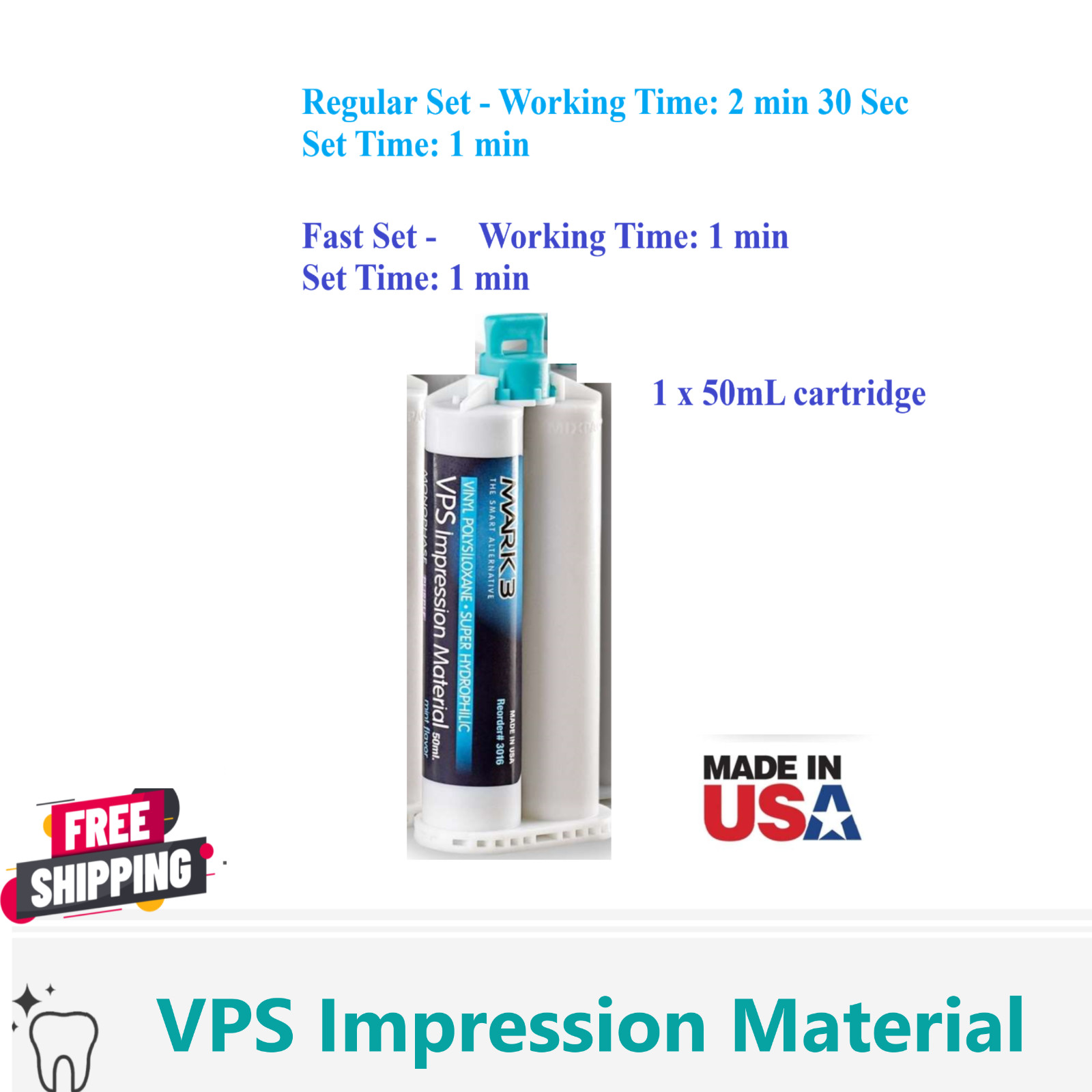 MEDIUM BODY FAST SET VPS Dental Impression Material FAST Set 50ML Cartridges PVS