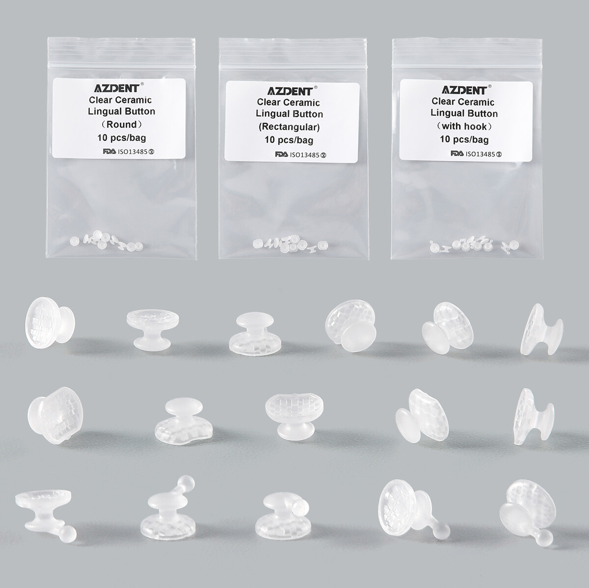 AZDENT Dental Orthodontic Composite Clear Ceramic Lingual Buttons for Bondable