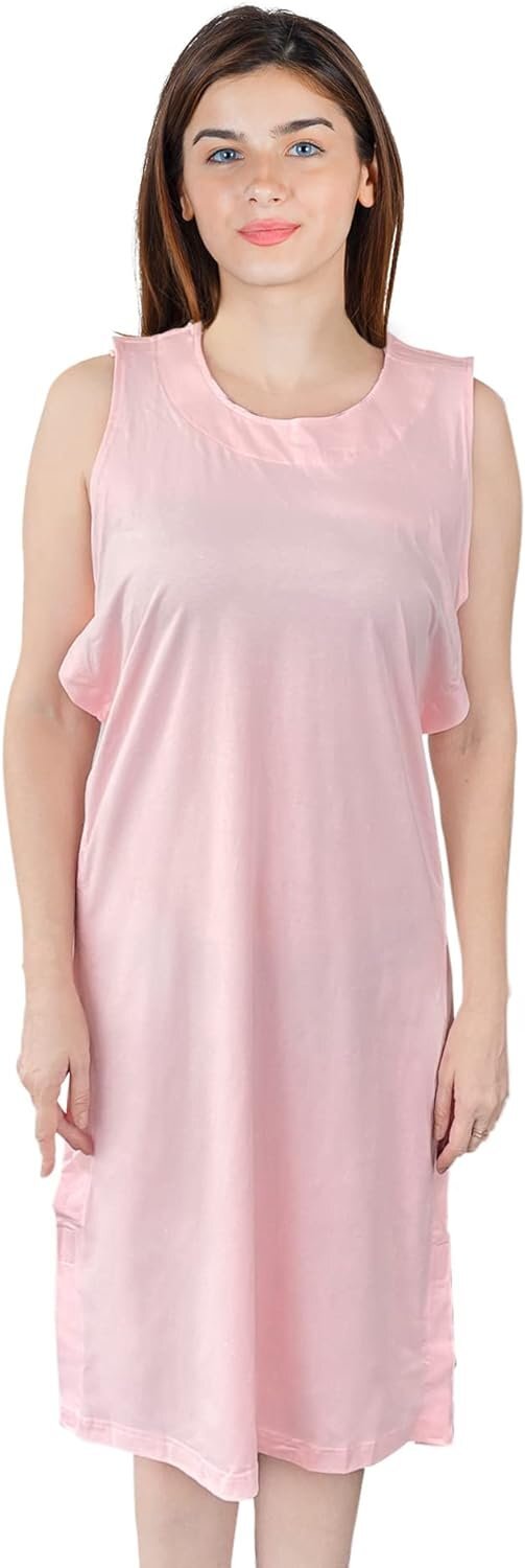 Pink Cotton Patient Gown, Medium – Pack of 20 – Breathable Hospital Gowns
