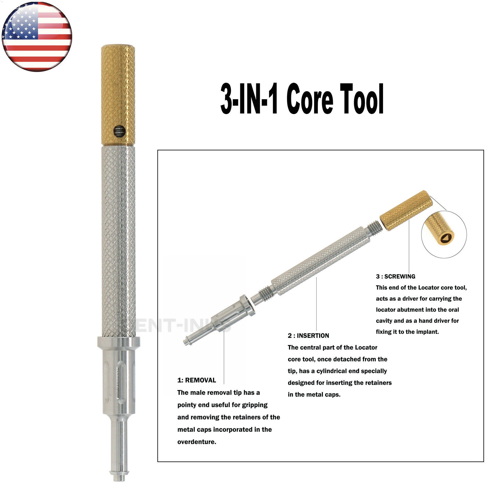 US Implant Locat0r 3-IN-1 Core Tool Removal/Insertion/Screwinng Tools