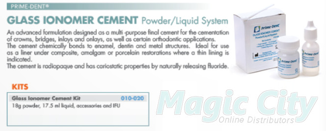 New Prime-Dent Permanent Glass Ionomer Dental Luting Cement #010-020 (Set Of 3)