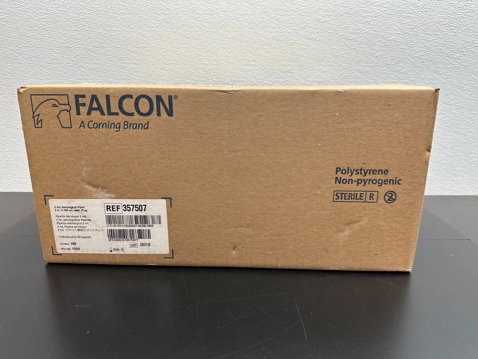 Corning Falcon REF 357507 Serological 2mL Pipet 2 in 1/100mL w/Plug 1000/Cs