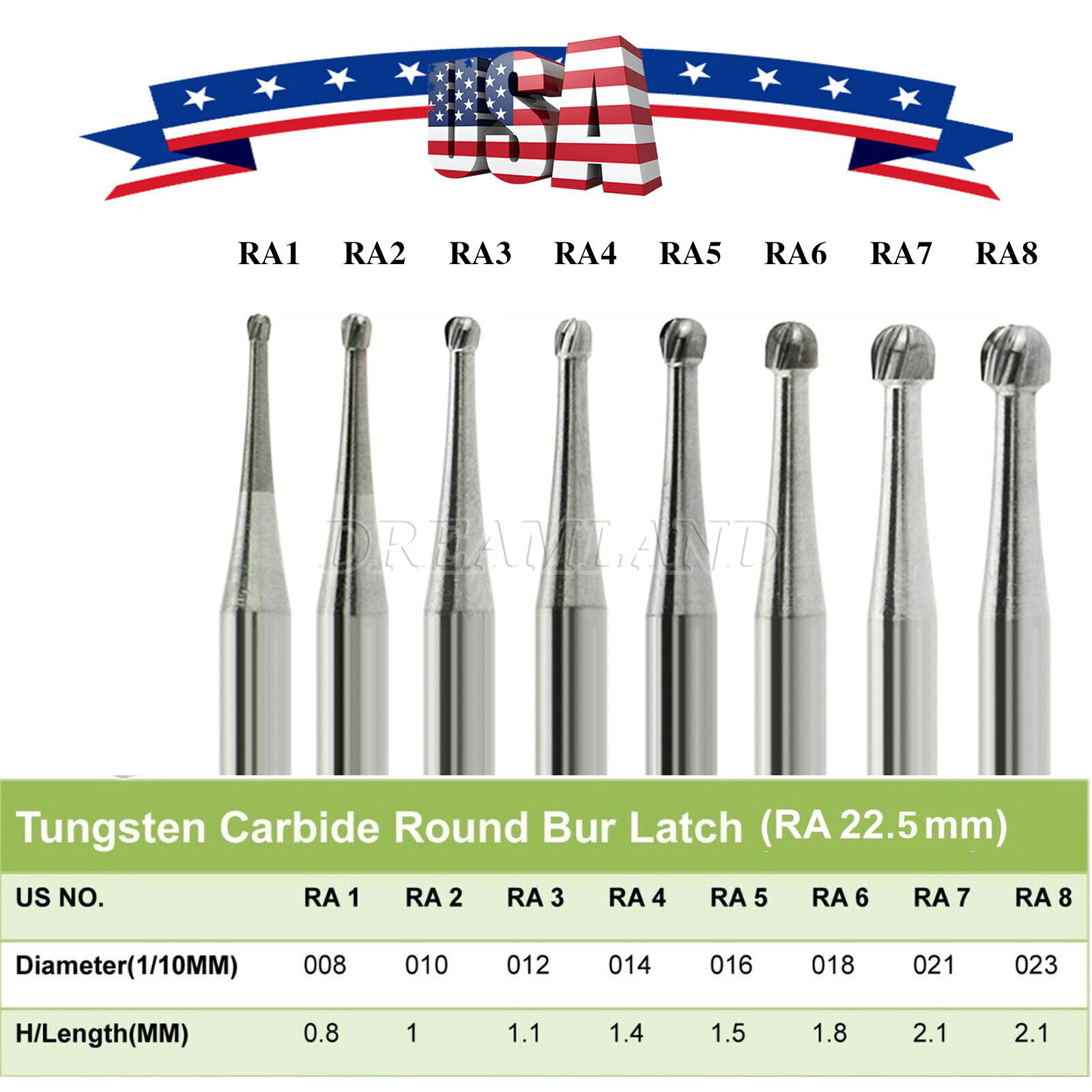Round Carbide Burs for Slow Speed Latch RA (Choose Your Size & Qty) 22.5mm