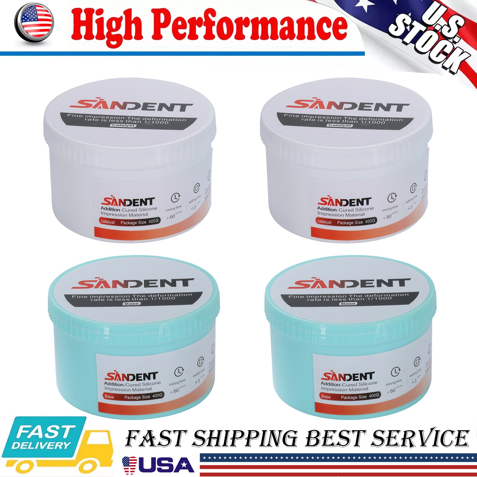 1-10 Sets SANDENT Dental Silicone Rubber Impression Material Putty Soft PVS VPS