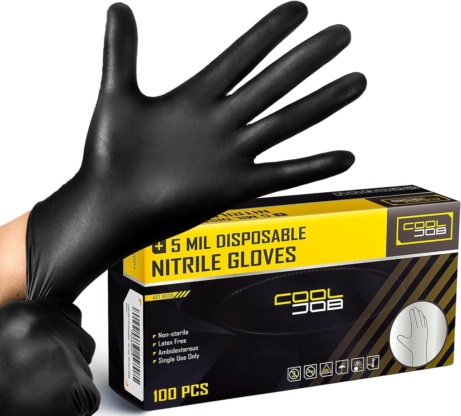 5 Mil Black Disposable Nitrile Gloves for Men, Heavy-Duty for Household Clean…