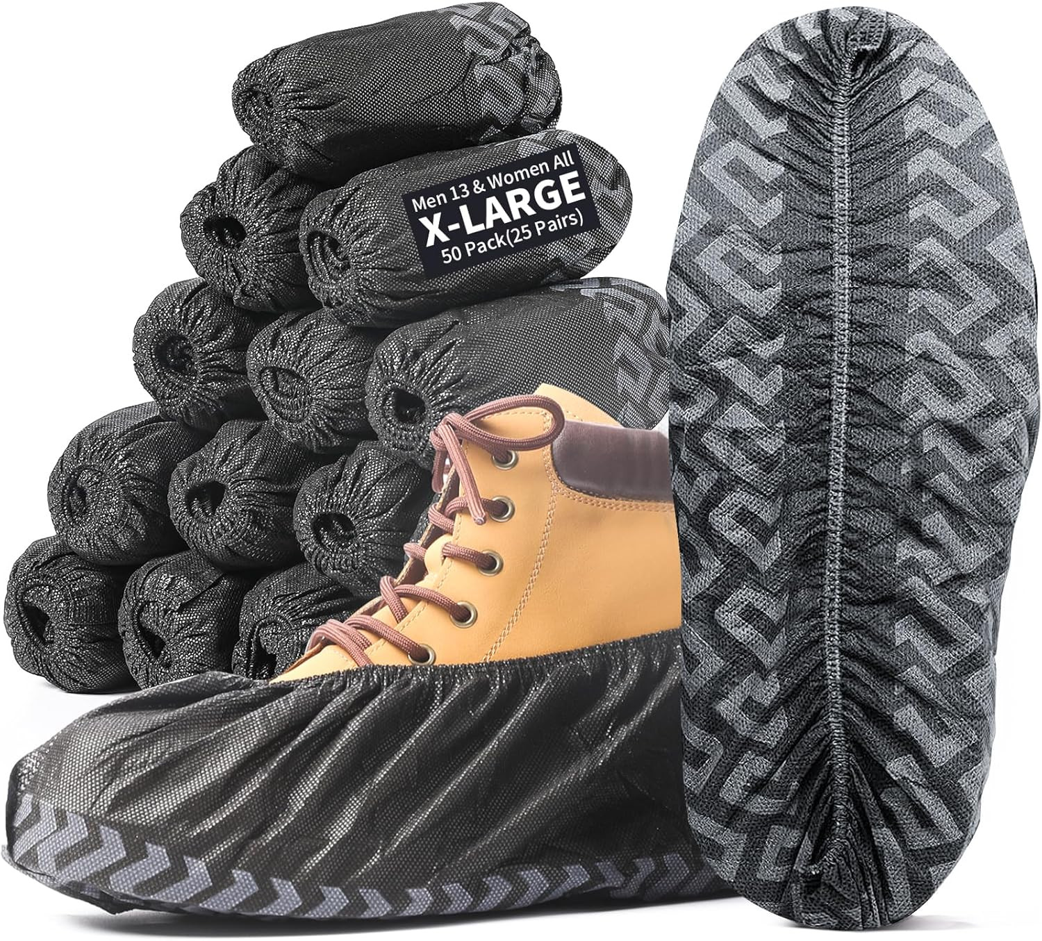 X-Large 50 Pack Shoe Covers Disposable Non-Slip, Black Non-Woven Fabric Boot …