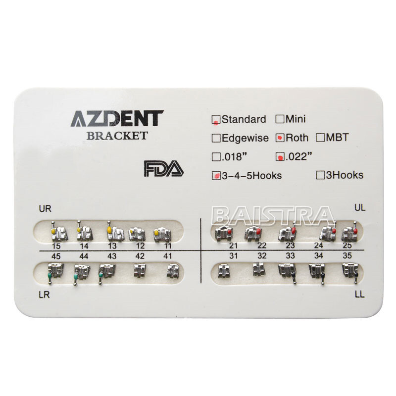 AZDENT Dental Orthodontic Brackets Braces Standard Roth Slot.022 Hooks 345 FDA