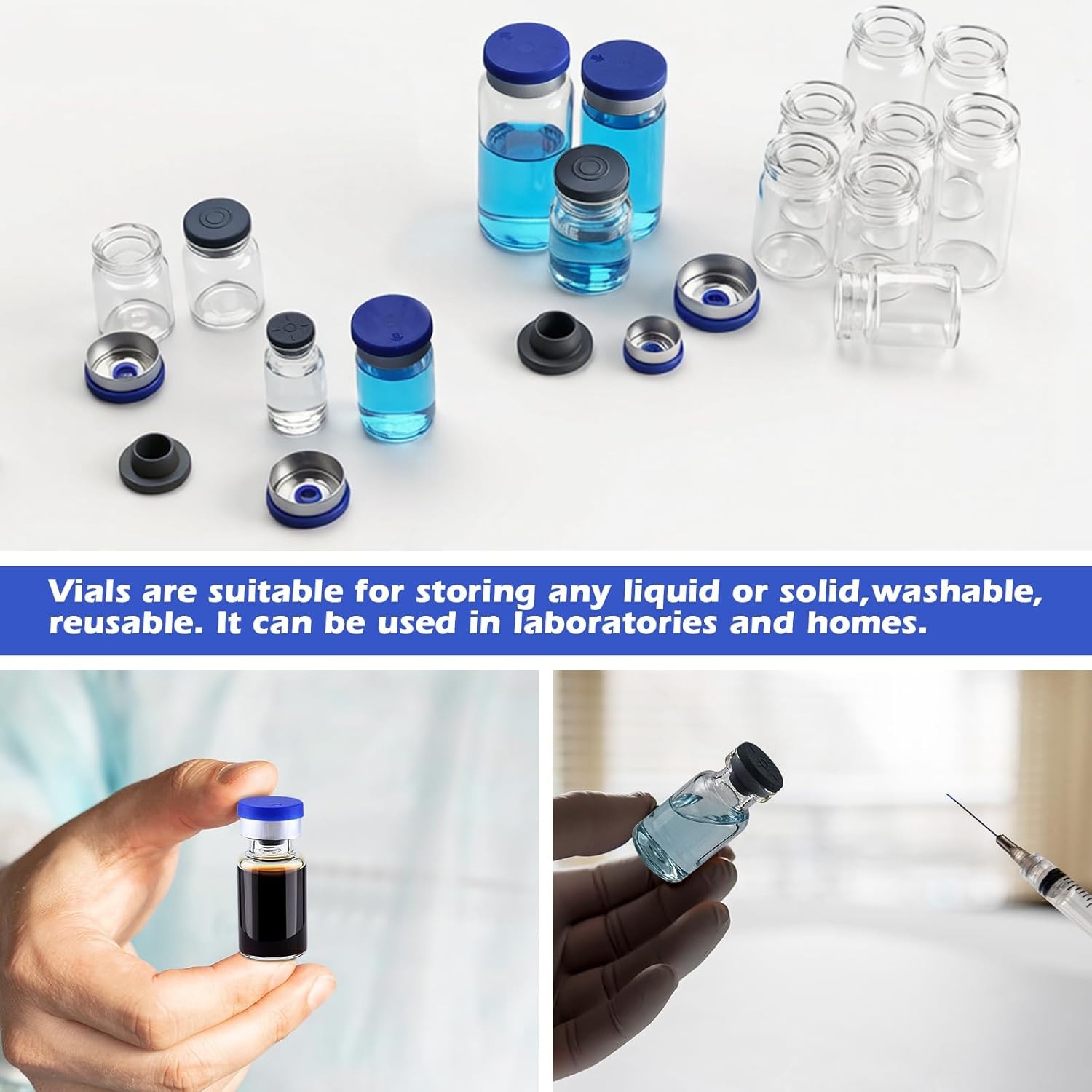 1000PCS 3ml Glass vials Headspace Vials Clear 13mm caps Crimp top Flat Bottom