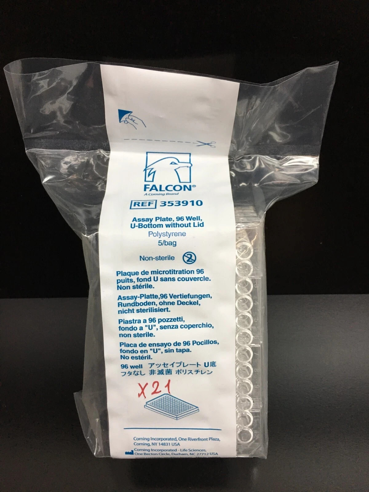 Corning Falcon REF 353910 Assay Plate 96 Well U-Bottom Without Lid Lot 21 Packs