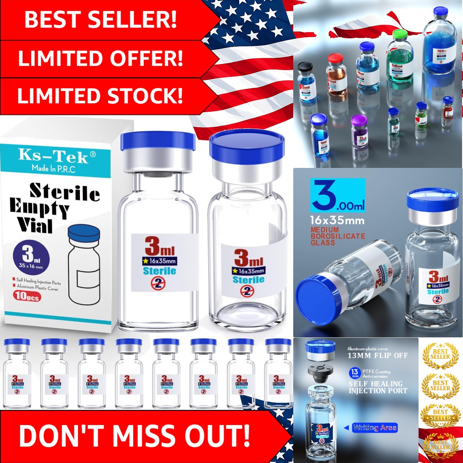 High-Quality 3ml Sterile Vials with Self Healing Port – Ideal for Medical Use