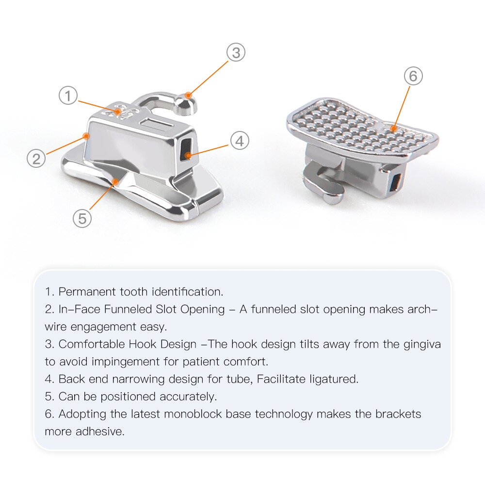 Dental Orthodontic Brackets Braces Spherical Self-Ligating Roth/MBT.022 Hooks345