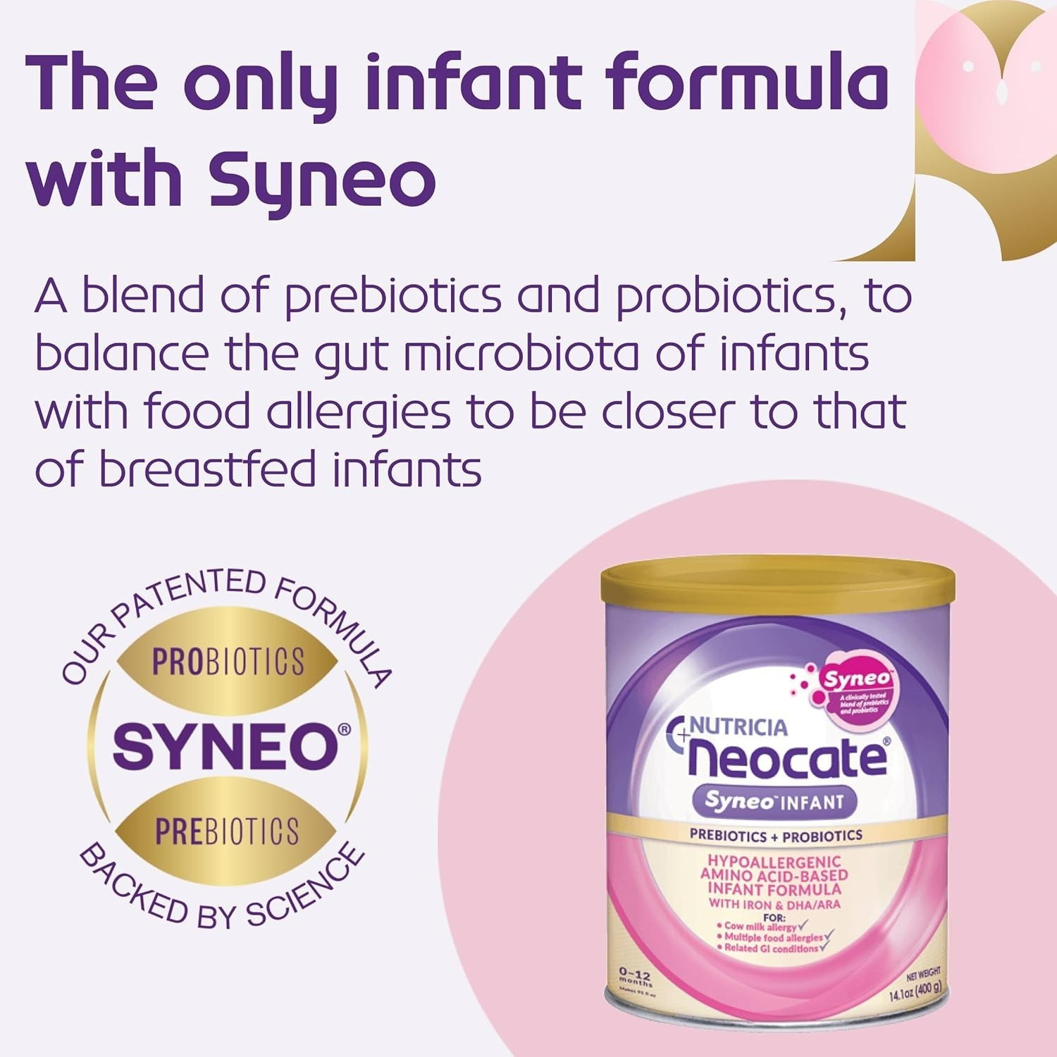Hypoallergenic, Dairy-free, Amino Acid-Based Baby Formula with Prebiotic Fiber,