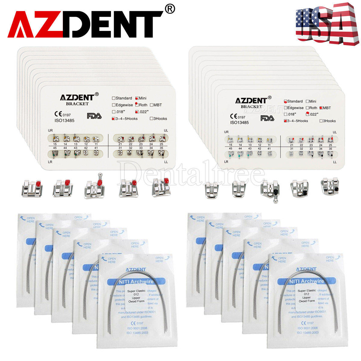 US AZDENT Dental Orthodontic Metal Brackets Braces/Supper Elastic Niti Arch Wire