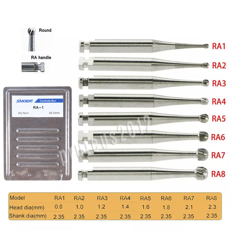 Round Carbide Burs for Slow Speed Latch RA (Choose Your Size & Qty) 22.5mm