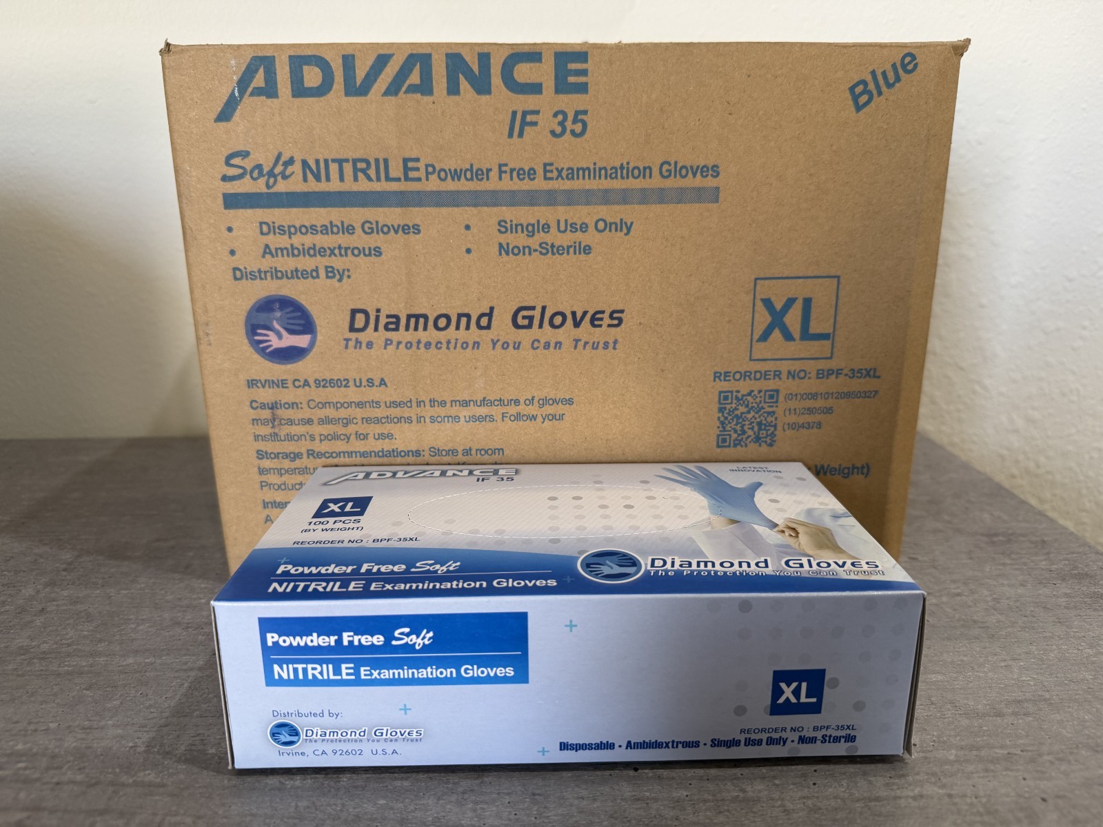 Advance IF35 Powder Free Blue Nitrile Gloves, Size Extra Large, Case of 10 Boxes