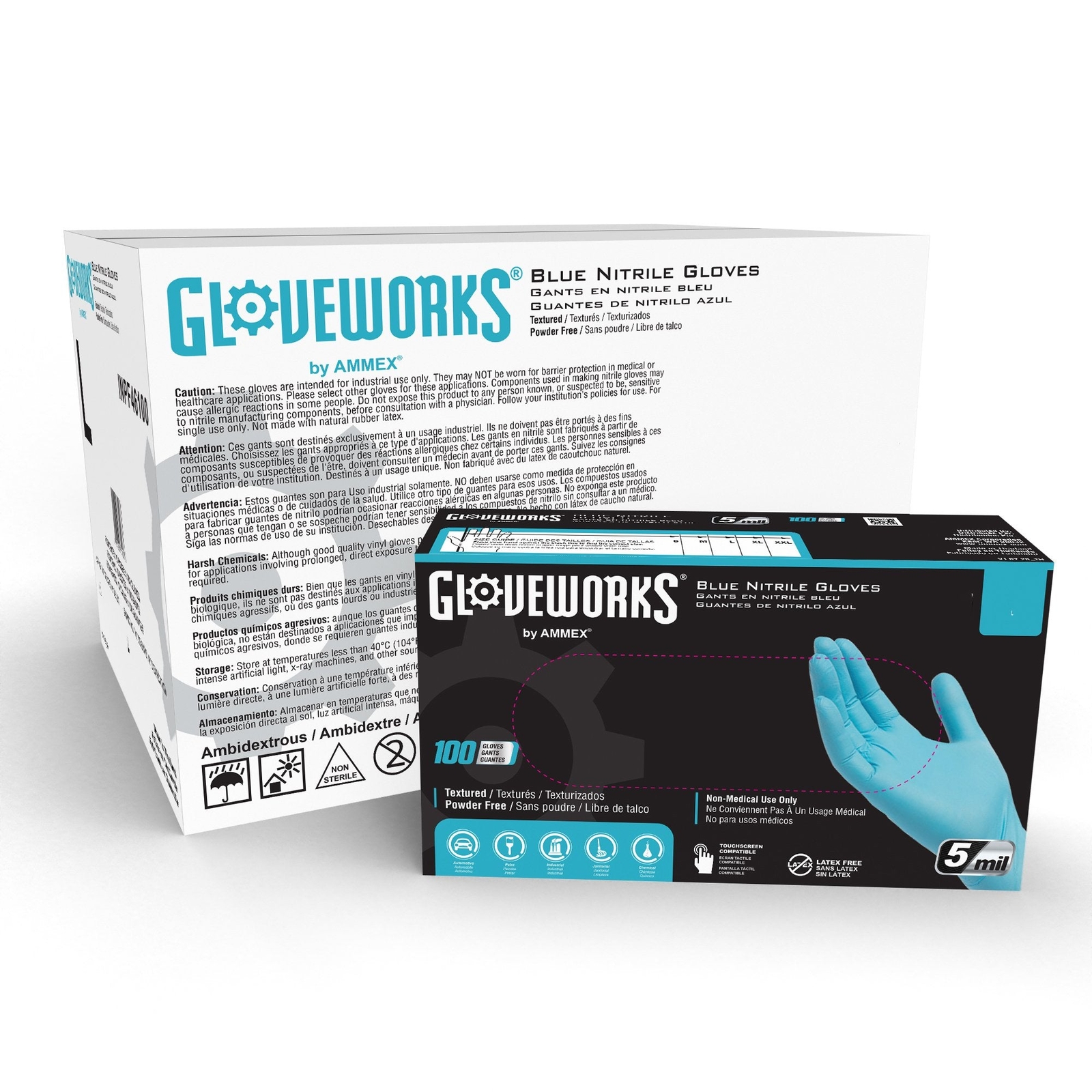 GLOVEWORKS Blue Disposable Nitrile Industrial Gloves 5 Mil, Latex-Free, 100/Box