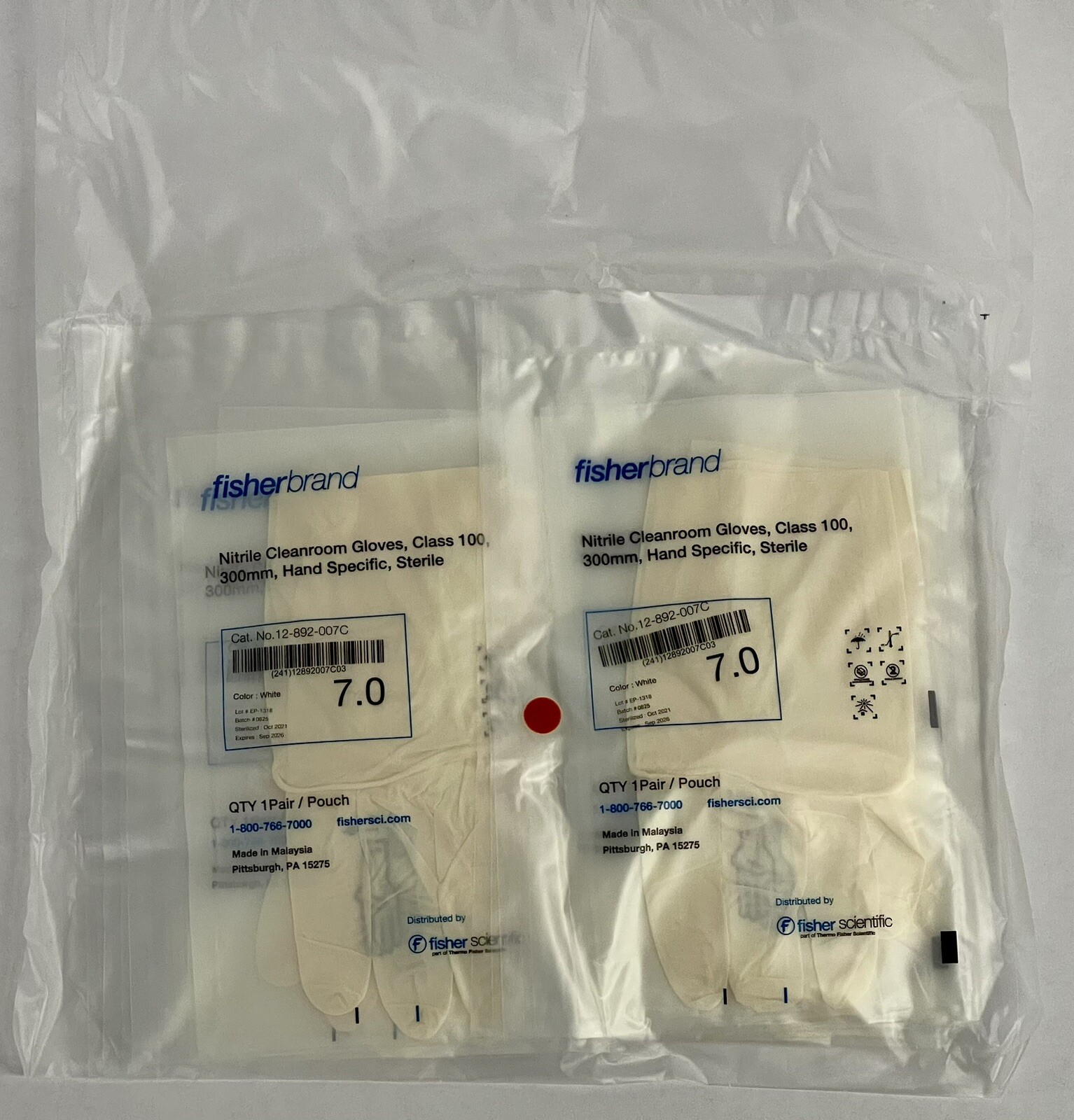 200 Pair Fisherbrand Nitrile Class 100 Cleanroom Disposable Gloves Size 7.0 (sm)