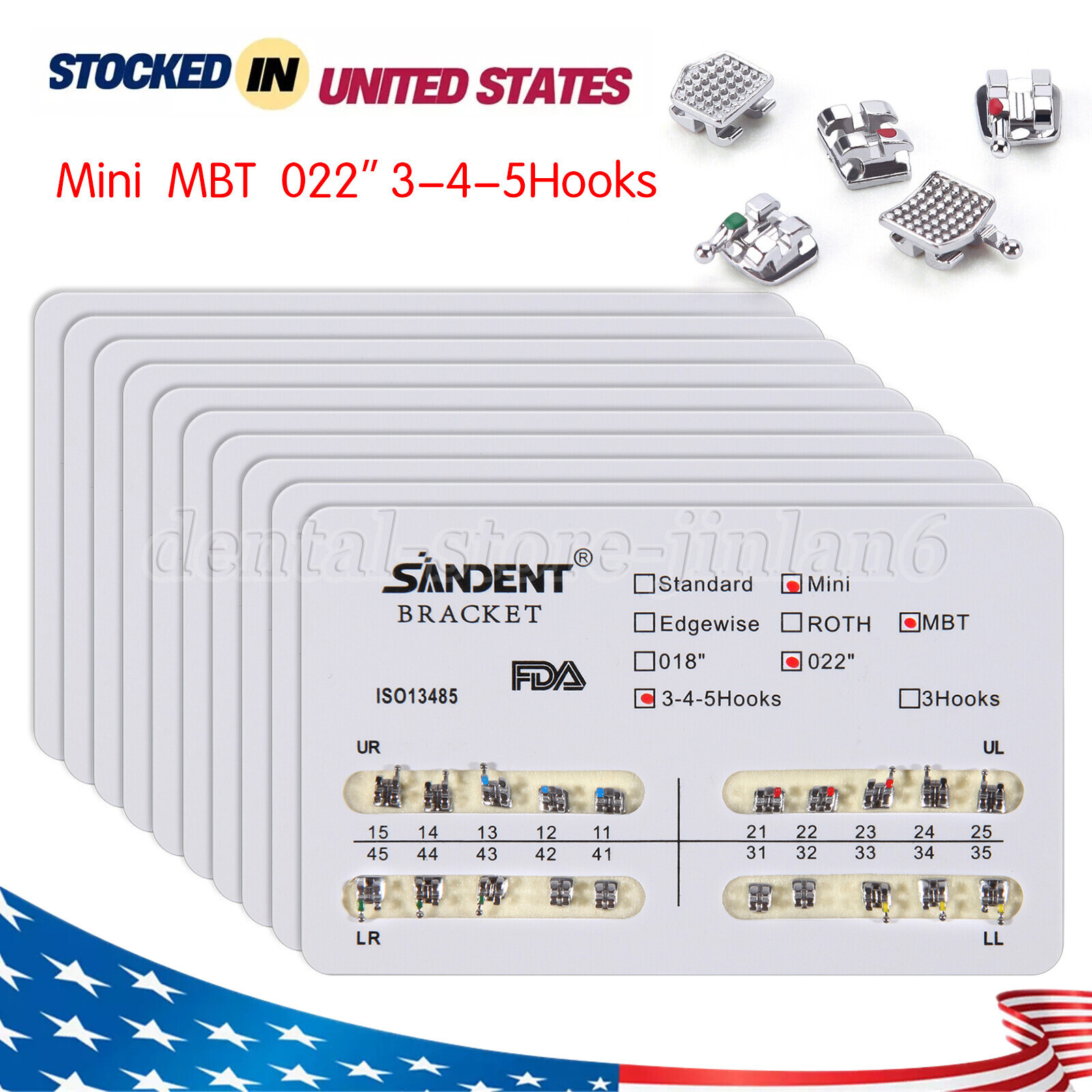 SANDENT Dental Orthodontic Brackets Braces Mini Roth .022 Hooks 3-4-5