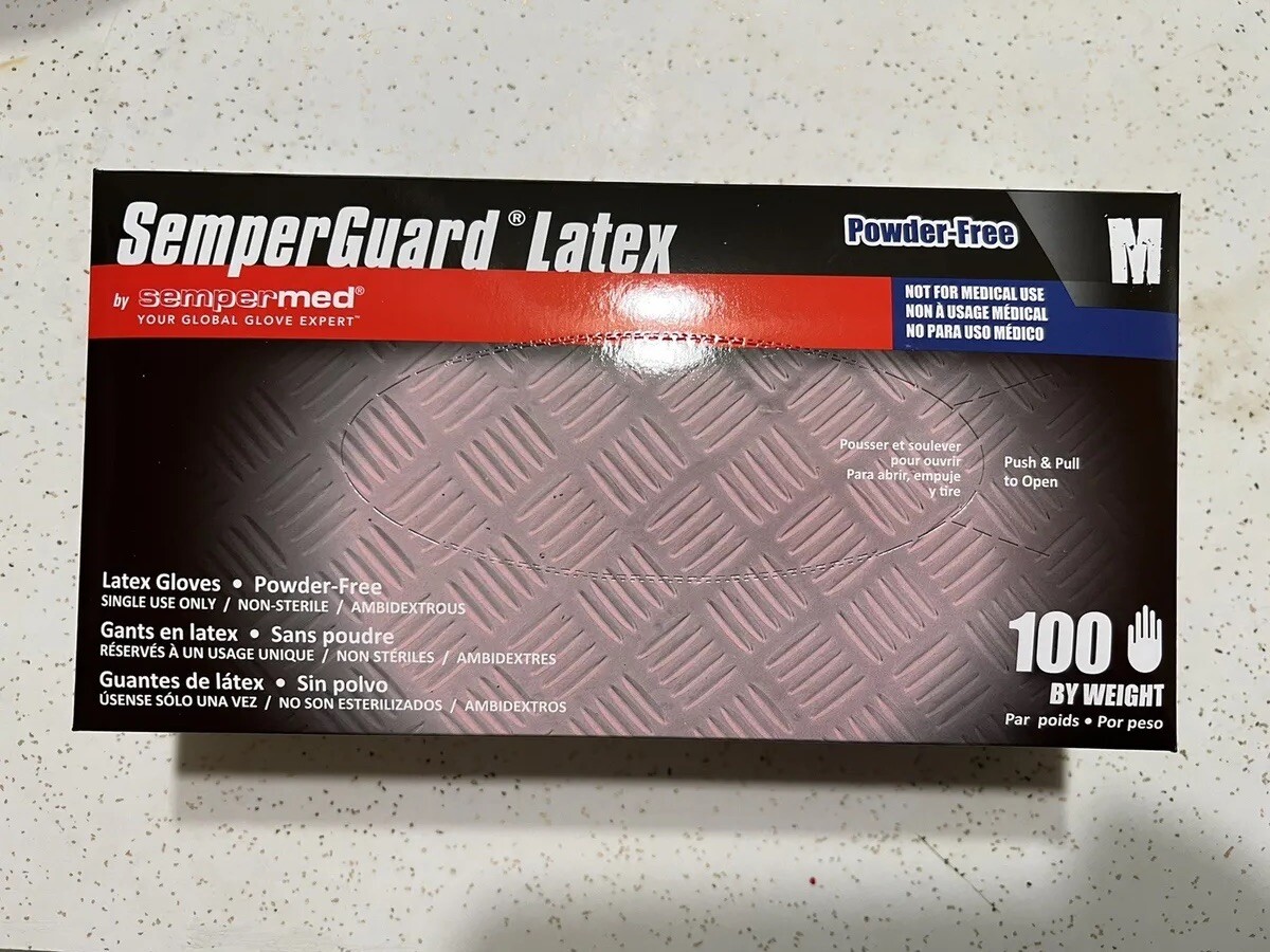 100 count SemperCare Latex Rubber Gloves : Medium Size.