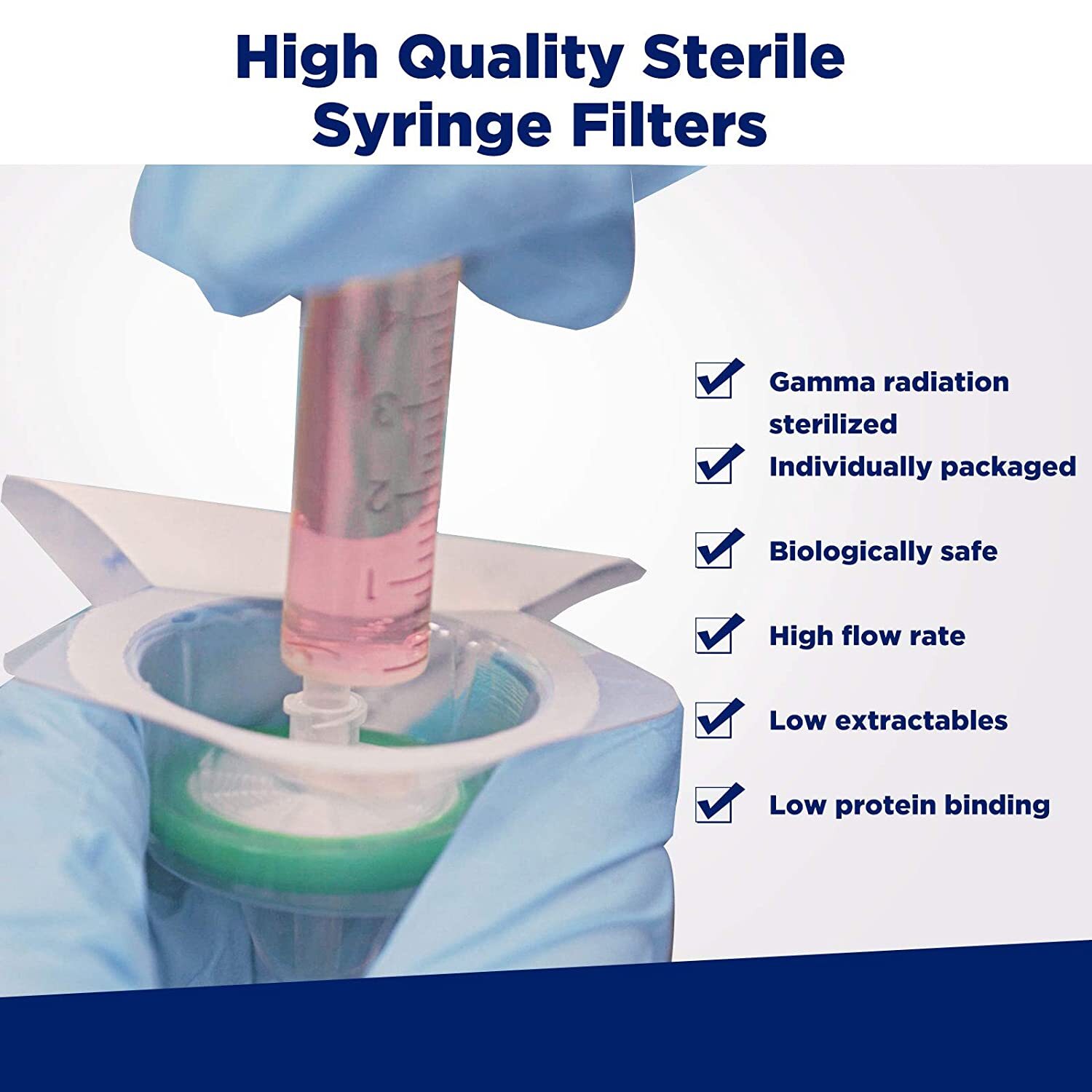 100PCS PES Membrane Syringe Filter 0.22μm/33mm Sterile Individually Hydrophilic