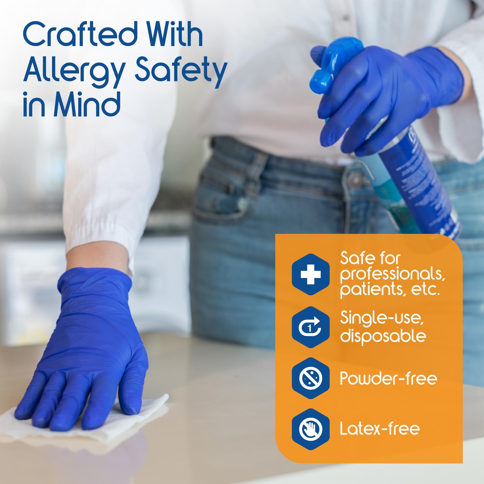 Inspire Cobalt Blue Nitrile Disposable Gloves | 4.5 Medium,
