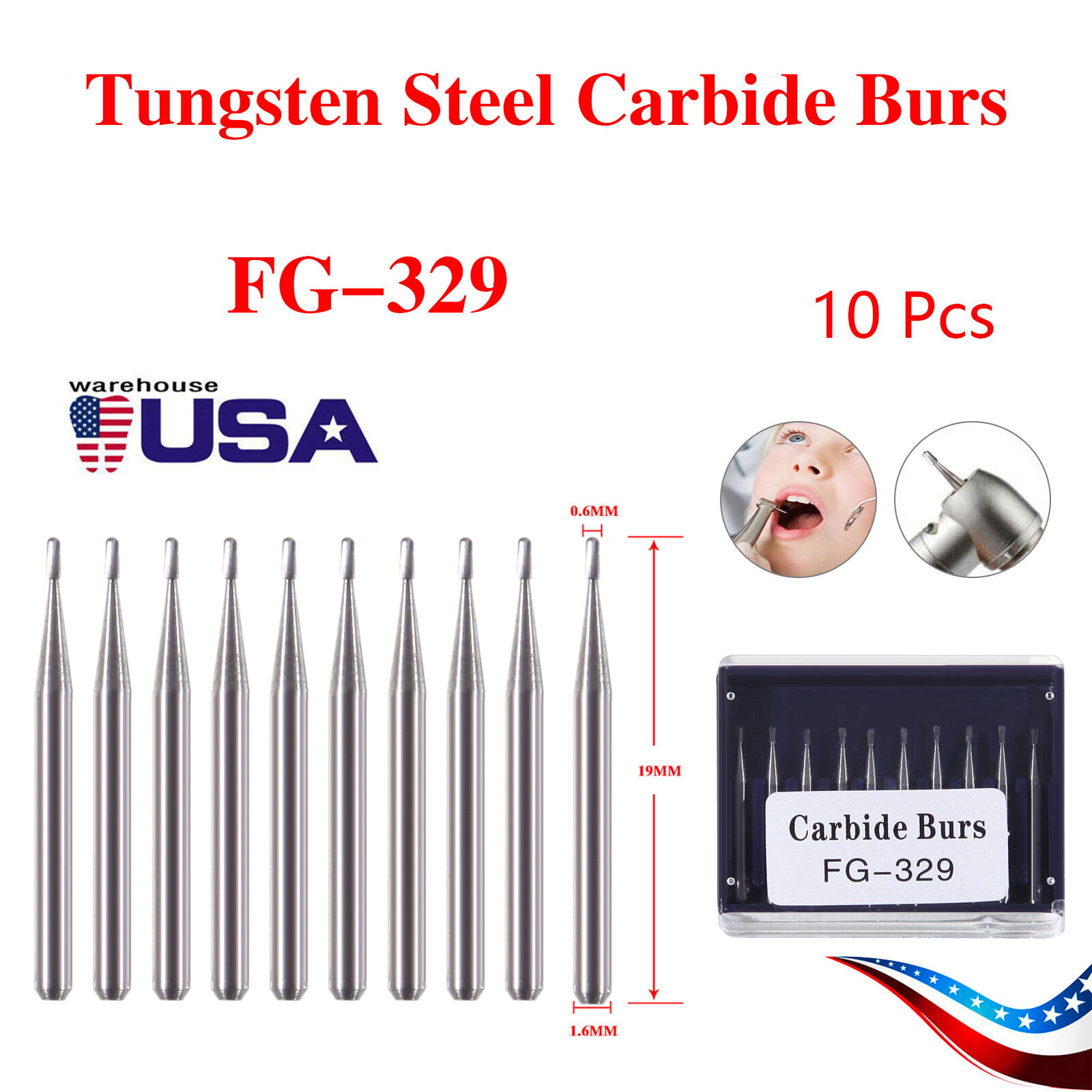 Dental Carbide Burs Tungsten Bur FG # 329 Pear Shape for High Speed Handpiece OR