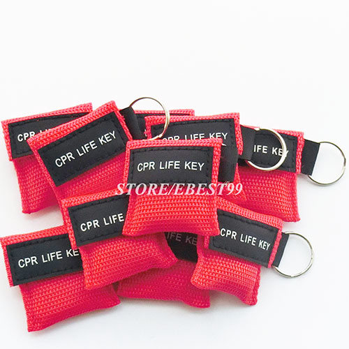 100pcs Keychian CPR Face Sheild CPR Mask For First Aid Training Red
