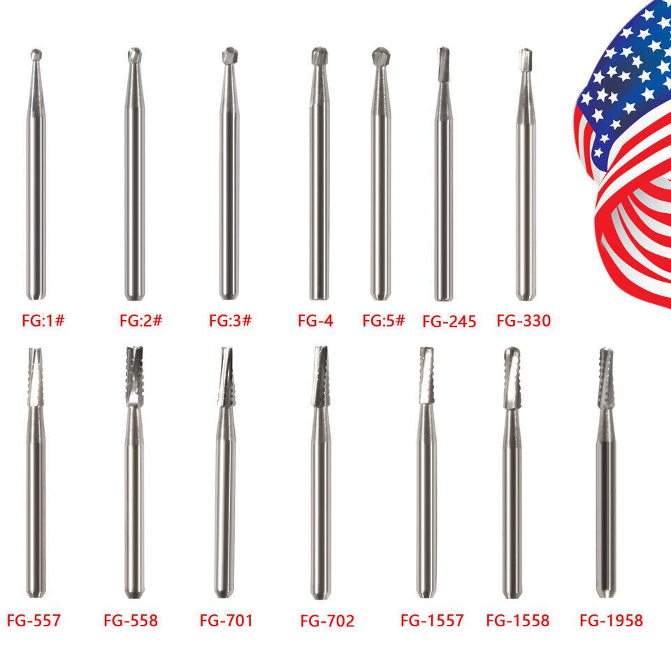 USA Dental Carbide Burs FG Round 19mm/Surgical Burs 25mm 40 Types For High Speed