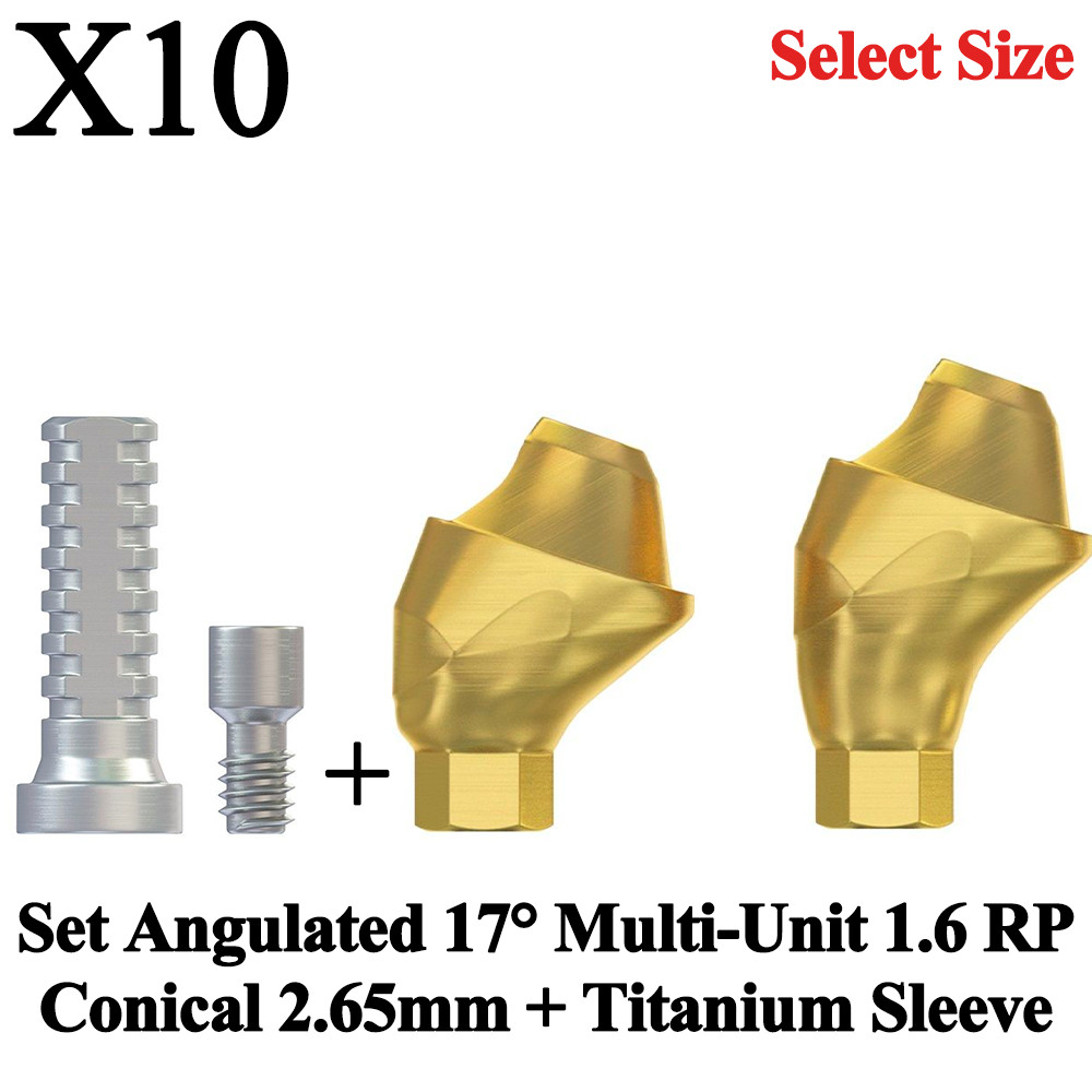 10x Set Dental Angulated 17° Multi-Unit 1.6 RP Conical 2.65mm + Titanium Sleeve