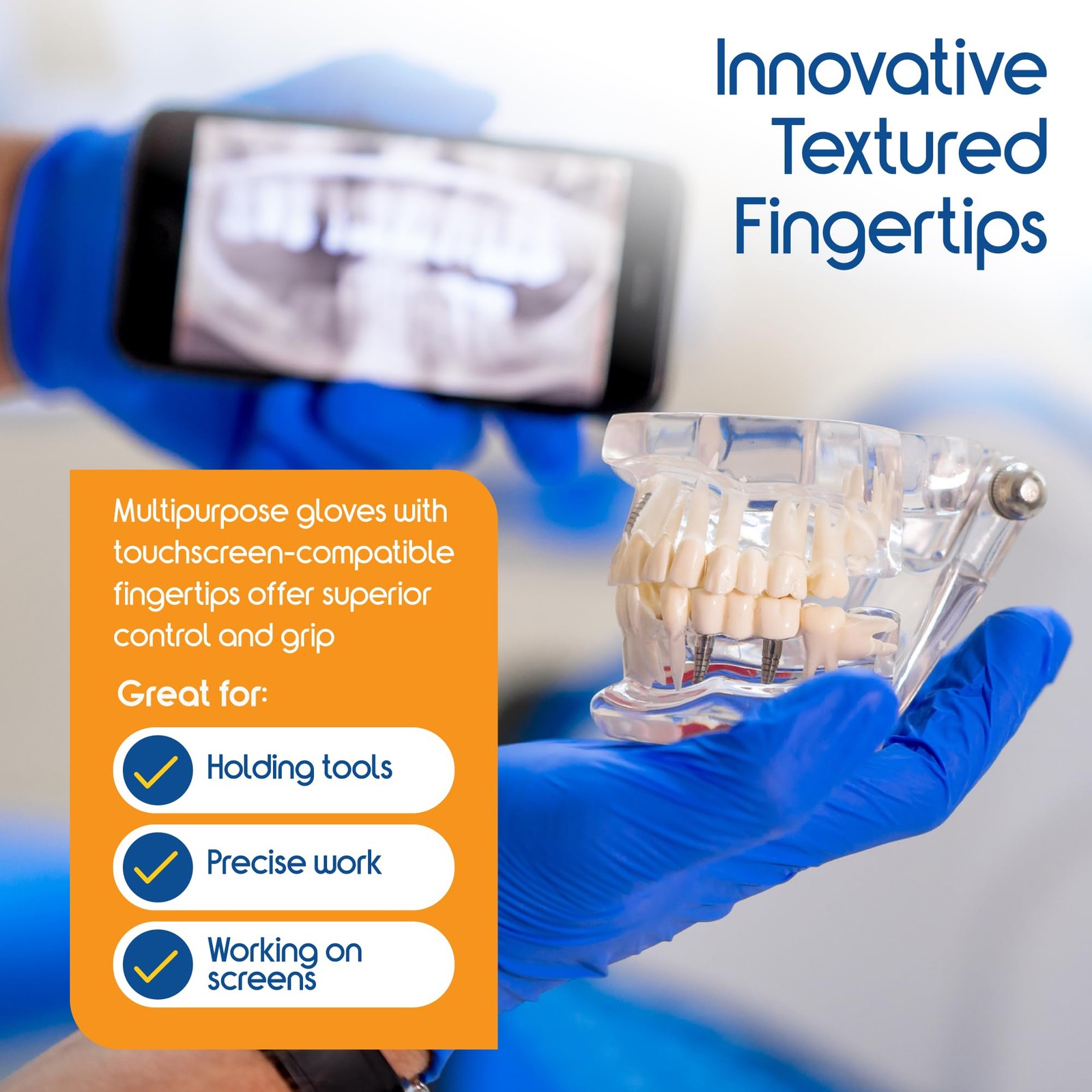 Inspire Cobalt Blue Nitrile Disposable Gloves | 4.5 Medium,