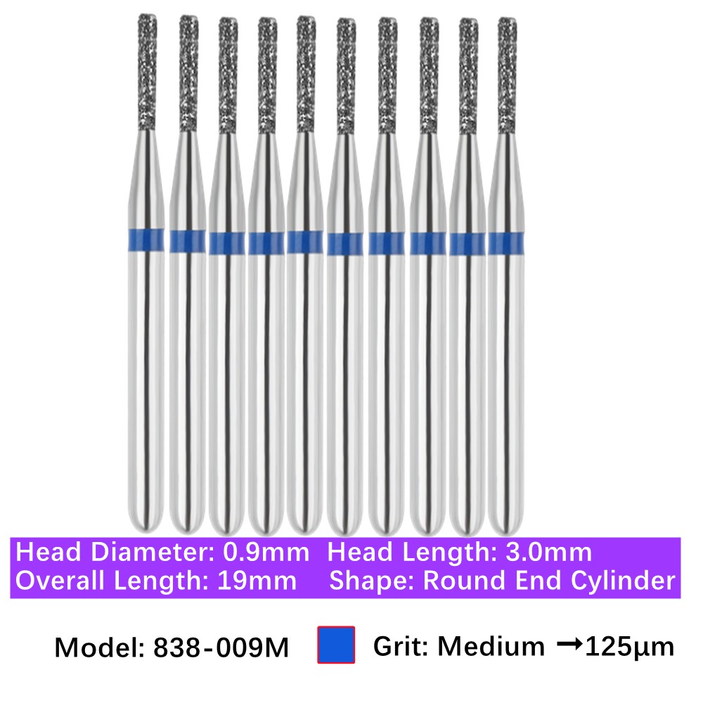 Vakker Dental Round End Cylinder FG Diamond Bur 838-009M Medium 10/pk