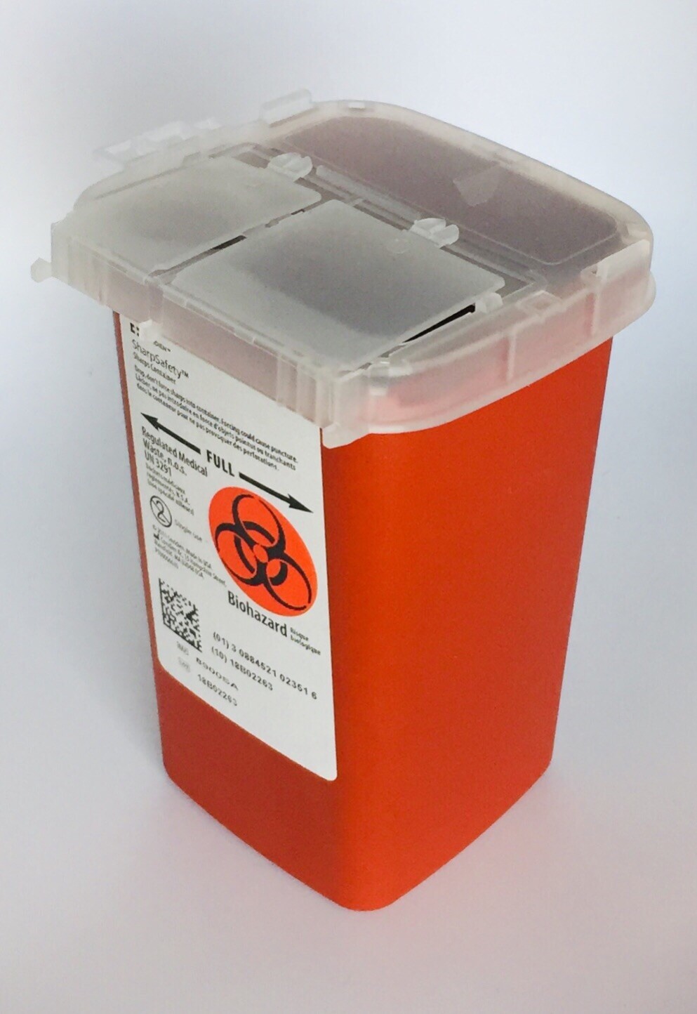 2 PK Sharps Container W/Lid 8900SA,1 Qt Size 6.25Hx4.25Wx4.25D- Red/Clear Lid