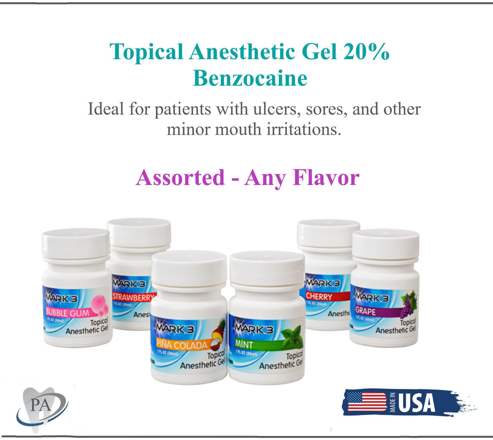MARK3 Dental Topical Anesthetic Gel 20% Benzo, 1oz Jar Exp: 02/2027, Made In USA
