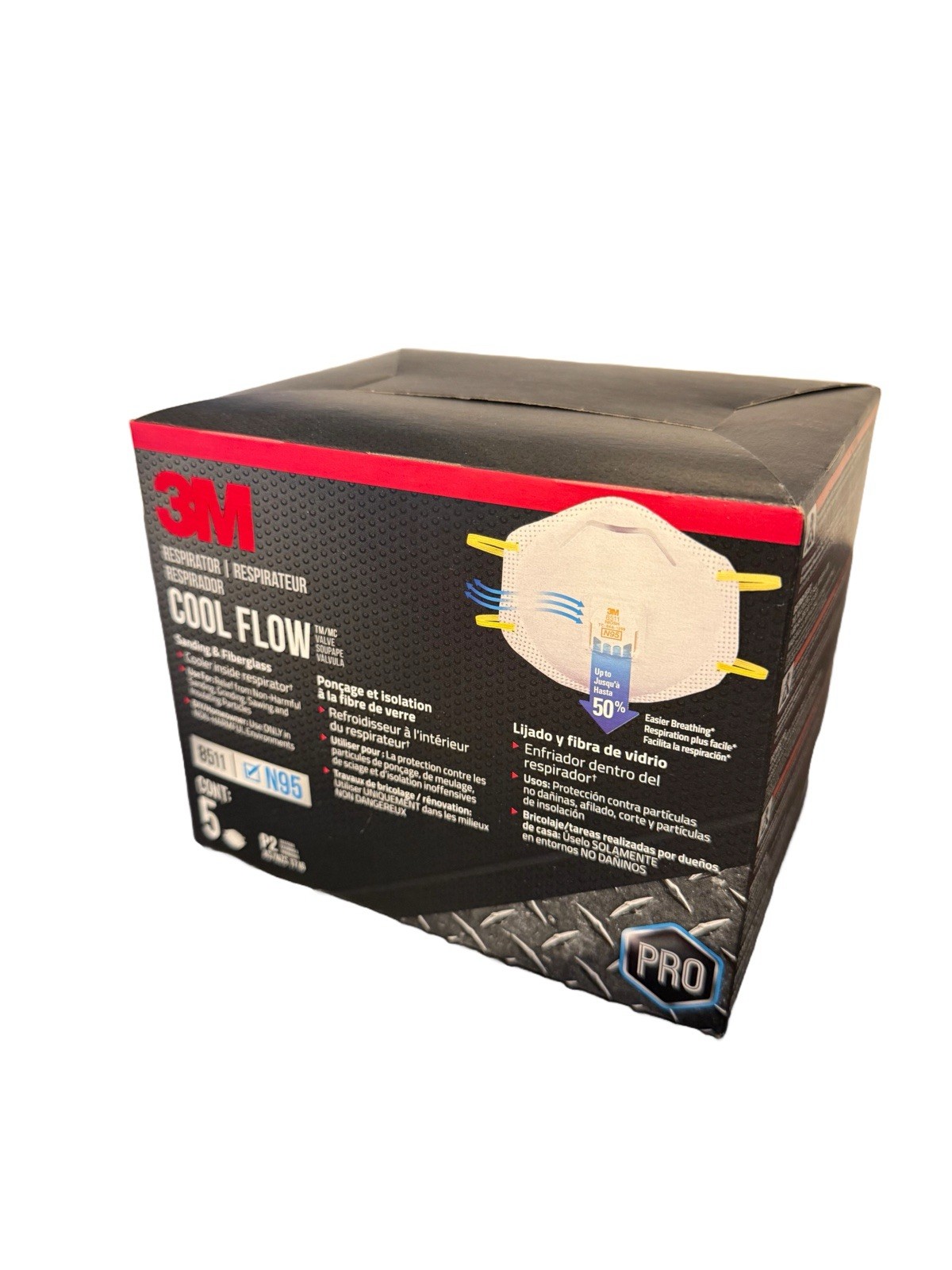 3M 8511 Cool Flow Respirator N95 Mask Pro Series (5 Pack)
