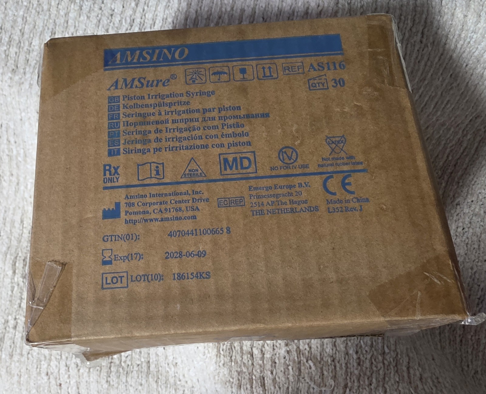 AMSINO AMSure AS116 Piston Irrigation Syringe Box of 30 Count