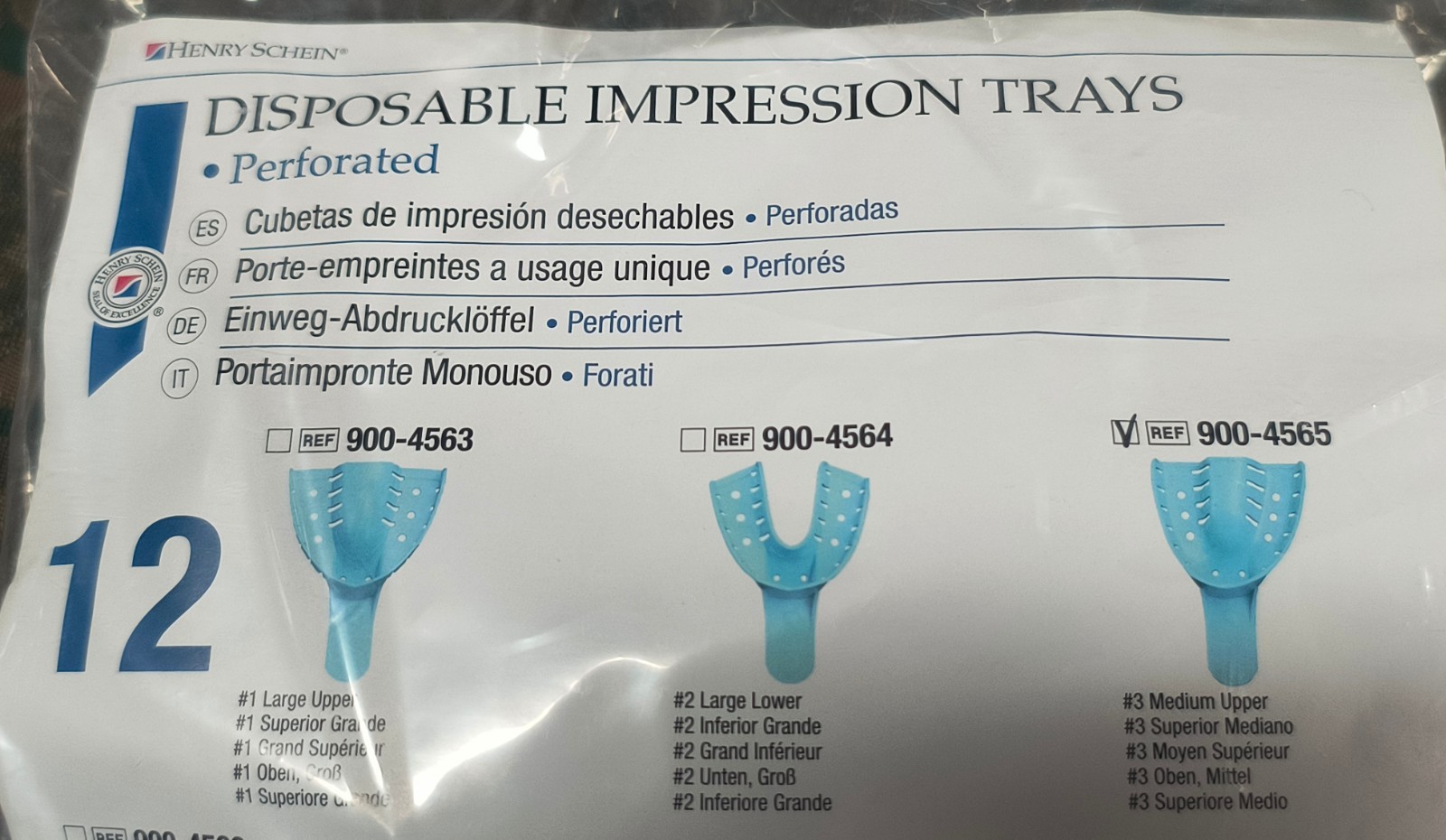 Henry Schein Perforated Dental Impression Trays Medium Upper 12 Pack 900-4565