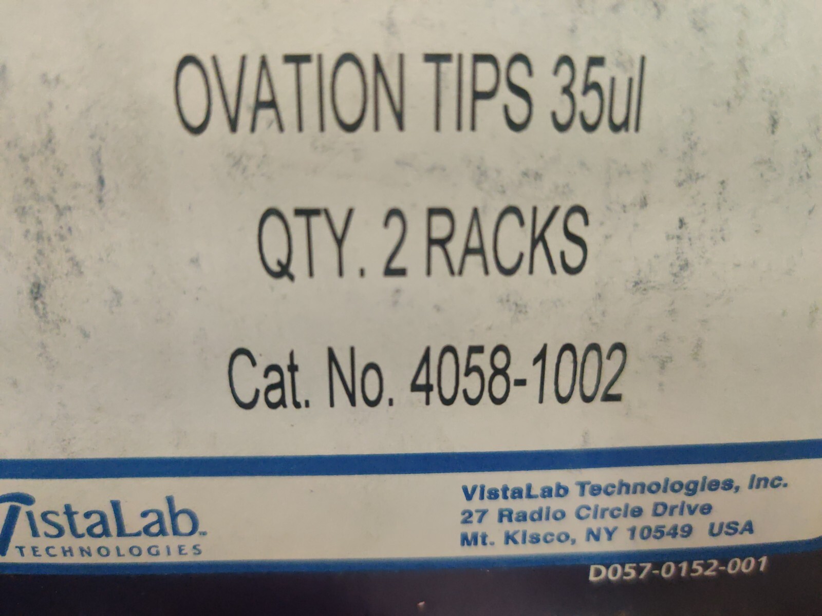 NEW VISTALAB TECHNOLOGIES 4058-1022 OVATION MICROTIPS 35UL 2 RACKS OF 96 TIPS