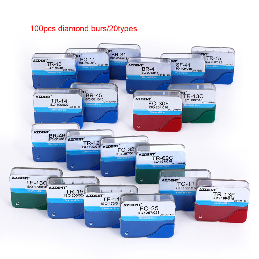 100Pcs AZDENT Dental Diamond Burs High Speed Handpiece FG 1.6MM Friction Grip