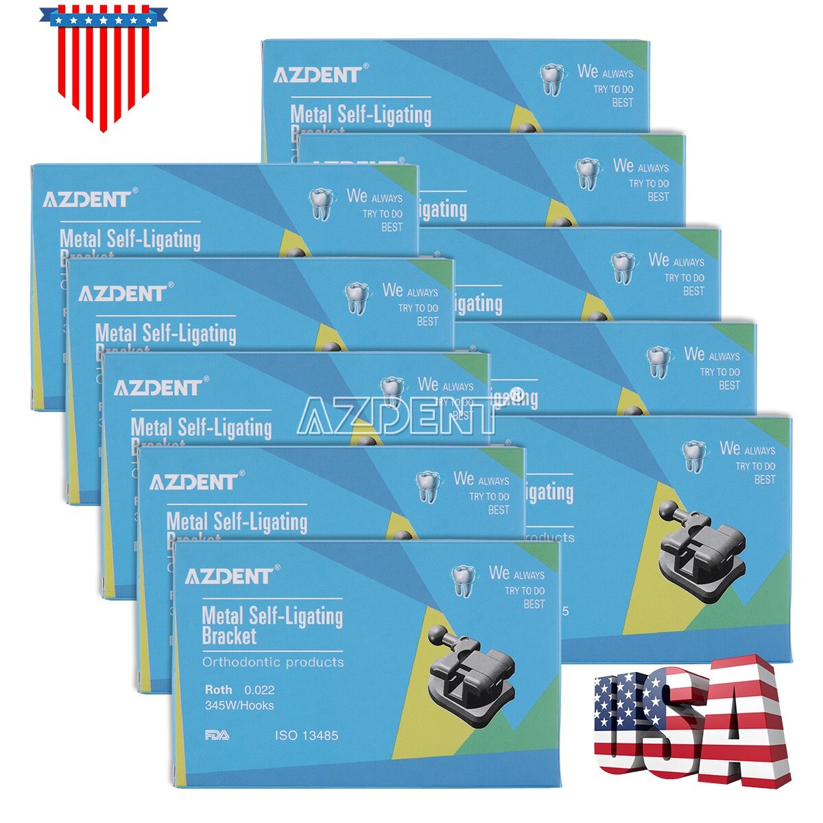 10X AZDENT Dental Orthodontic Self-Ligating Braces Brackets Roth.022 Hooks 3-4-5