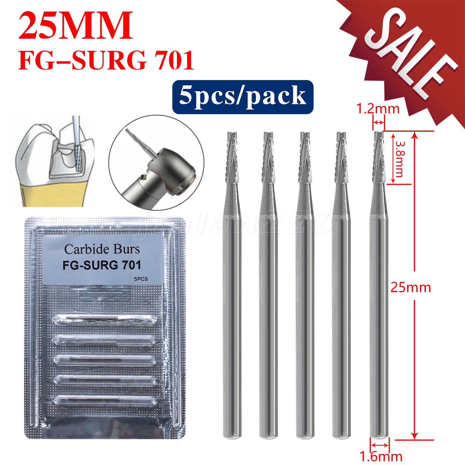 Dental 701 Surgical Burs FG SURG High Speed Carbide FGOS