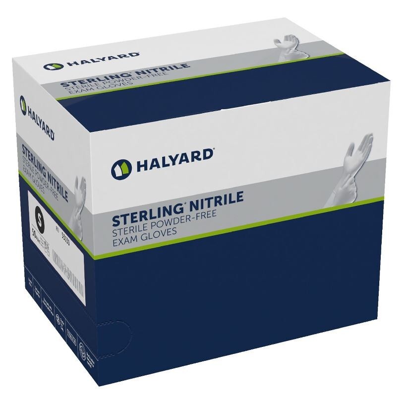 *50-Pairs* Halyard Sterling Nitrile Powder-Free Exam Gloves Sterile Small 53130