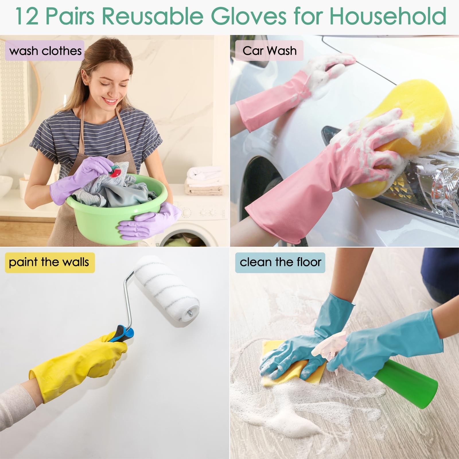 12 Pairs Cleaning Gloves for Dishwashing Reusable Kitchen Gloves for Washing …